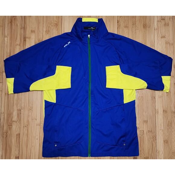 Ralph Lauren RLX Blue Yellow Full Zip Windbreaker Golf Jacket Sports Men's Small - Picture 1 of 8